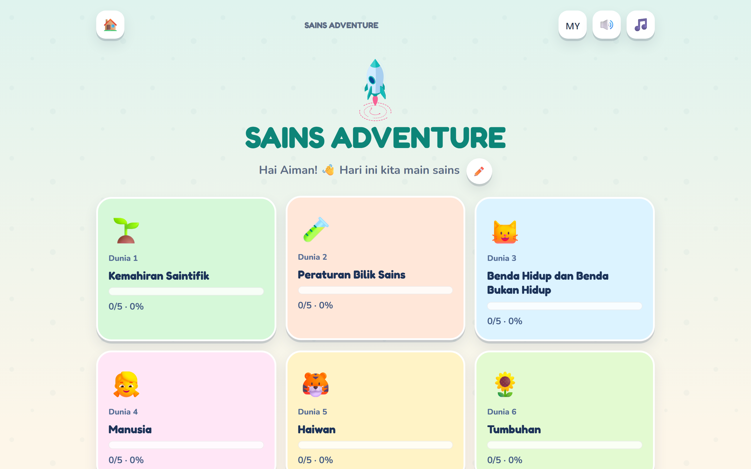 Skrin dunia Adventure Pembelajaran